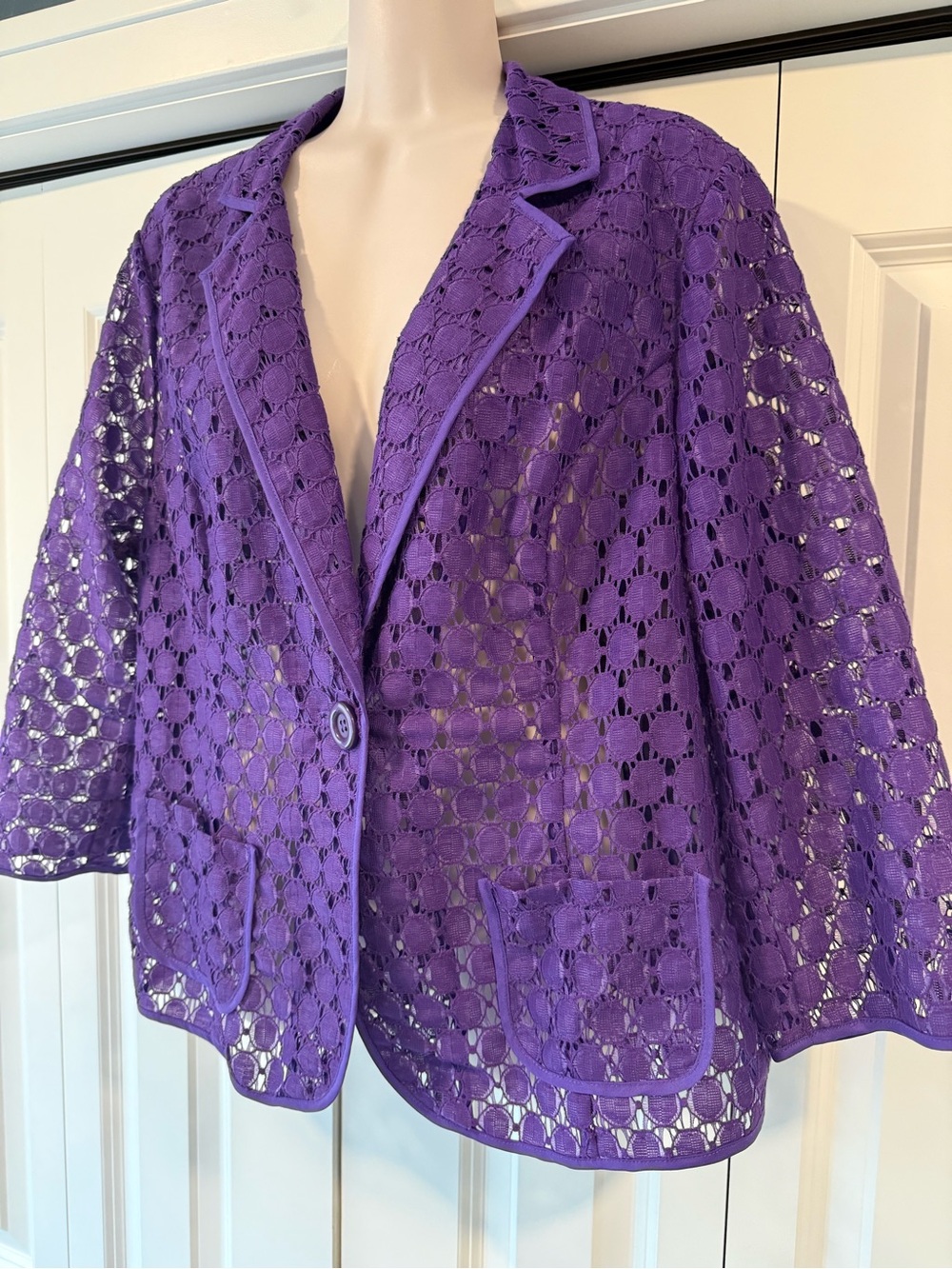 Chicos purple lace sheer blazer jacket 2 large L